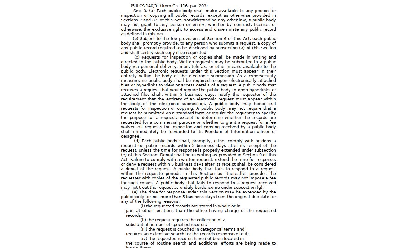 Illinois FOIA statute reference for Crystal Lake resident records